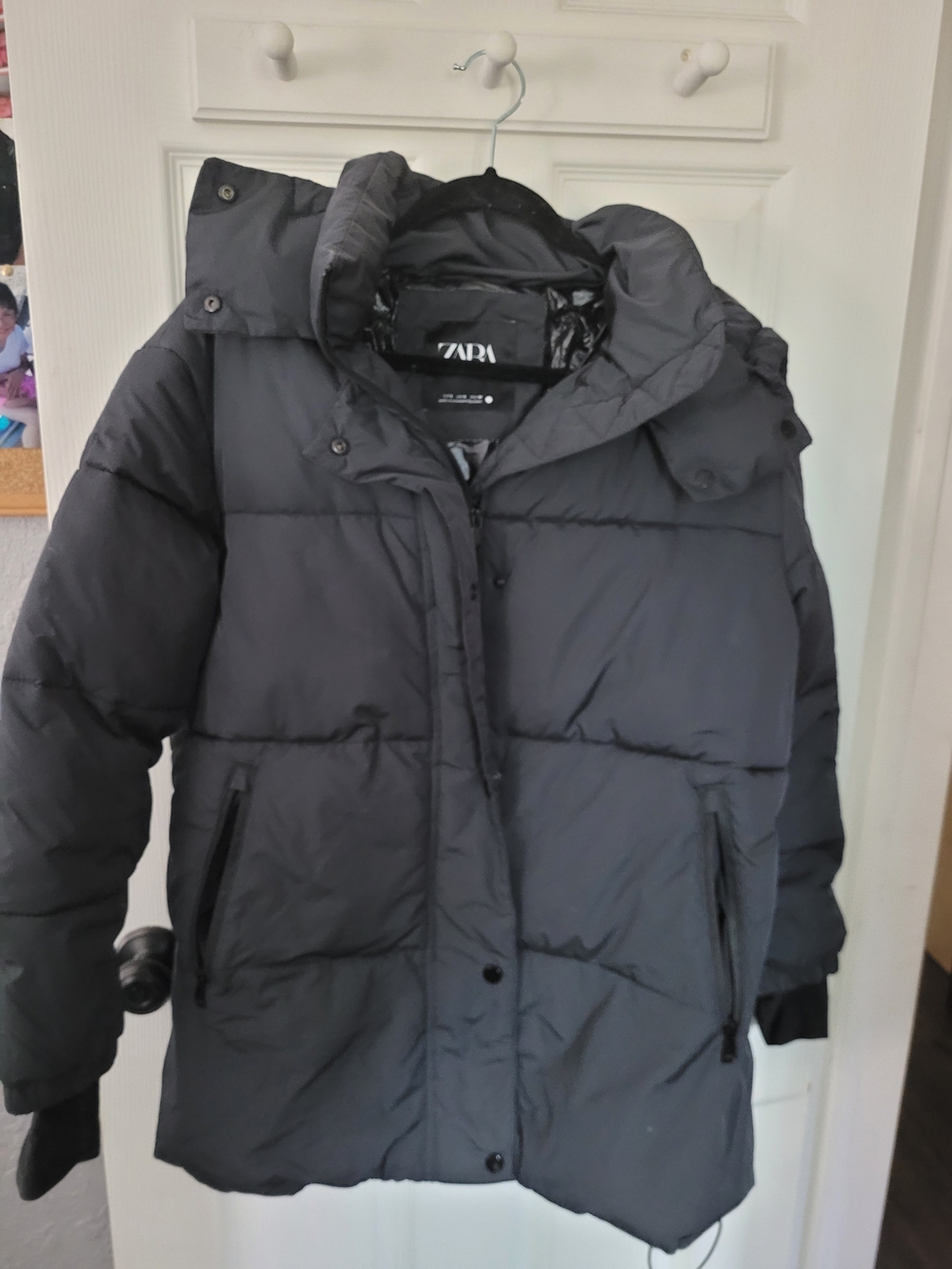 Zara Black Quilted Puffer Coat with Hood